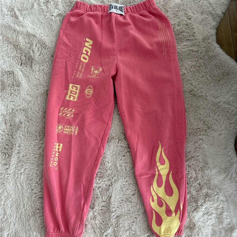 Kids Pink Joggers with Gold Flame Design